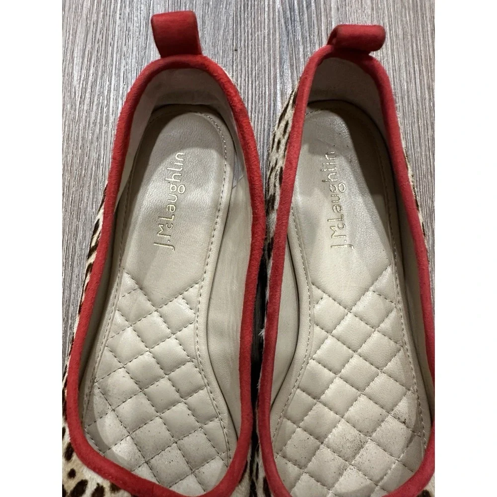 J. McLaughlin‎ Size 6 Leopard Print Ballet Flats Red Trim Anastasia Haircalf